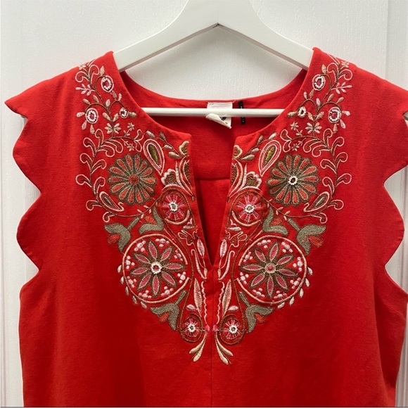 Anthropologie Akemi Kin Embroidered Scalloped Sleeve Top Boho M - Picture 4 of 8